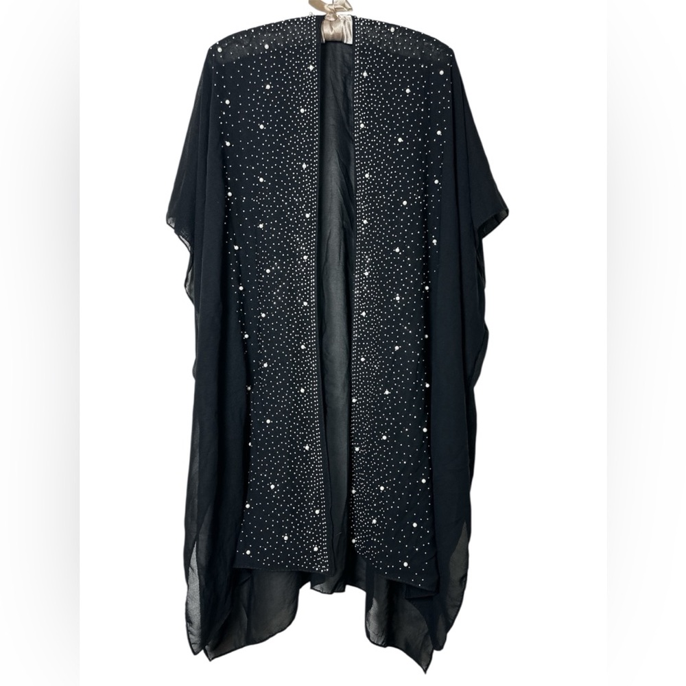 Jessica McClintock Rhinestone and Faux Pearl Bordered Kimono Shawl